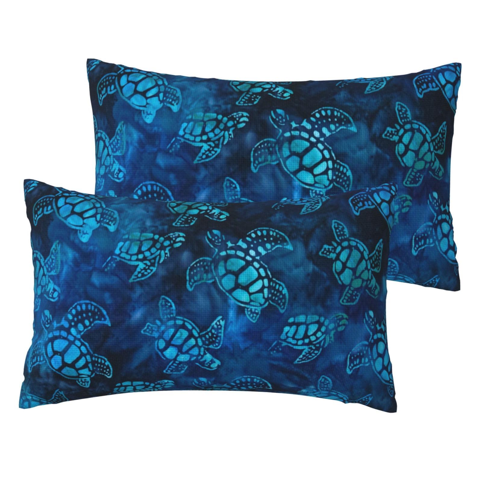 Housse de coussin bleu marine motif tortue de mer taie decorative lot de 2