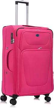 Aerostar Large 29  Lightweight Softshell Expandable Suitcase, Integrated Combination Lock, 4 Wheels Check in Luggage for 23kg Coral Pink, 112 litres