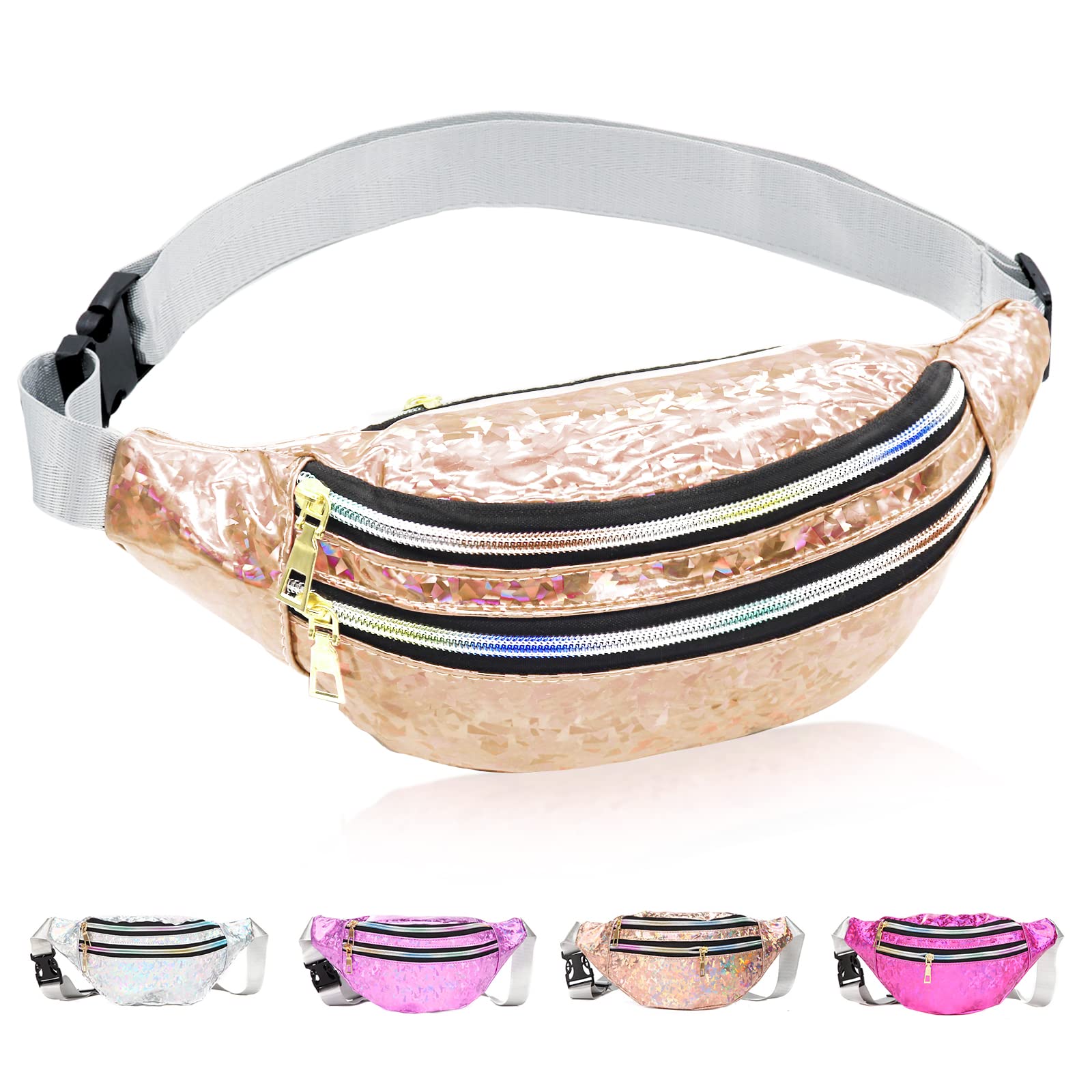 HEAWAA Riñonera Cuero PU para Mujer, Riñonera Bolsa Impermeable con Efecto Holográfico Riñonera de Deportiva con Cinturón Ajustable Adecuada para Correr Senderismo Trekking Camping Viaje
