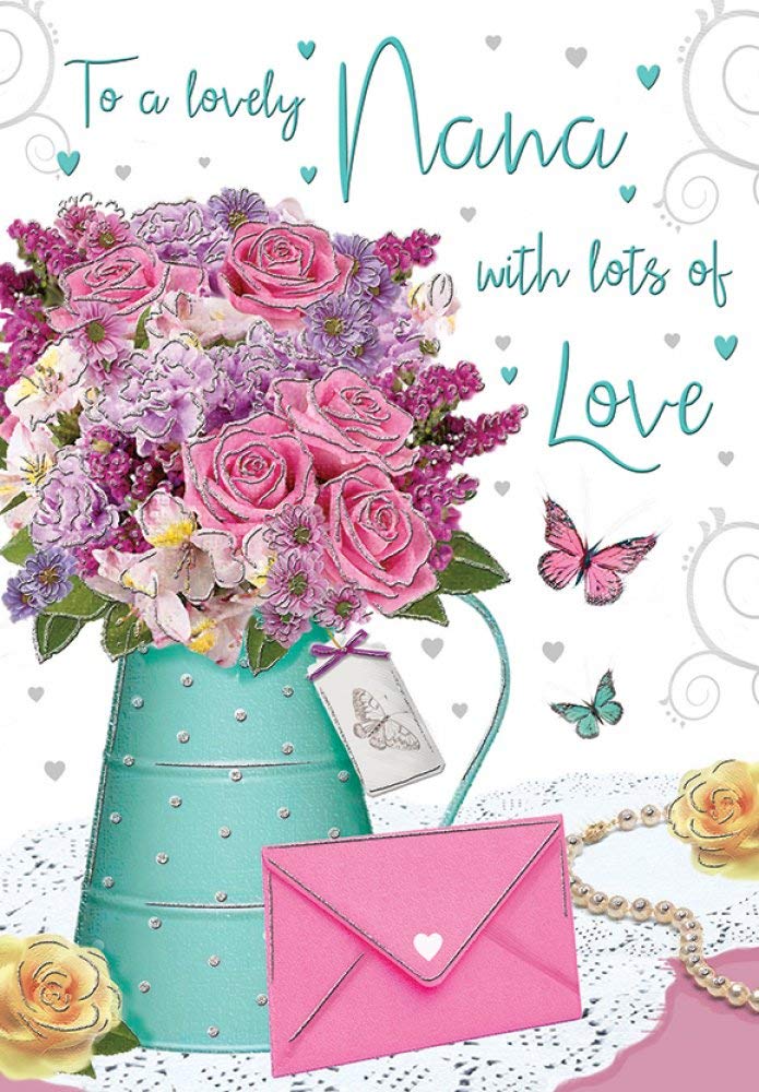Regal Publishing Birthday Card Nana - 9 x 6 inches, peach|pink|green|silver|red