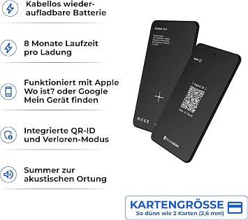 Rolling Square AirCard Dual Bluetooth Wallet Tracker Android and Apple Tracking Card Compatible with Apple iOS Find My Google Android Find Hub Wireless Charging Anti-Lost Key Finder Black
