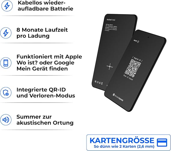 Rolling Square AirCard Dual Bluetooth Wallet Tracker Android and Apple Tracking Card Compatible with Apple iOS Find My Google Android Find Hub Wireless Charging Anti-Lost Key Finder Black
