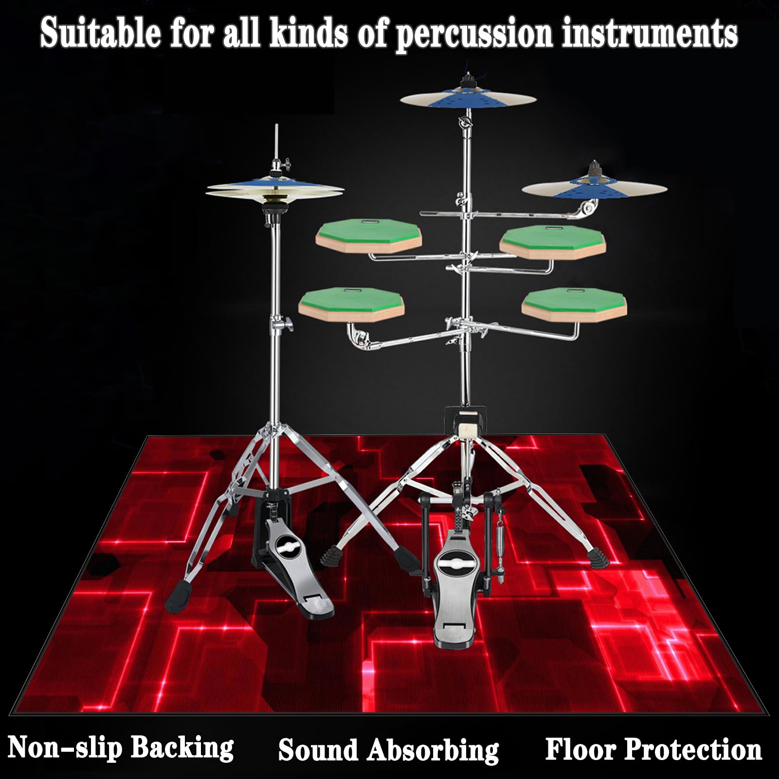 Dywan bębnowy do bębna dywanowego | Dywan bębnowy do bębna basowego 230 x 180 cm | Dźwiękoszczelna mata do baterii elektronicznej | Instrumenty muzyczne Antypoślizgowy koc
