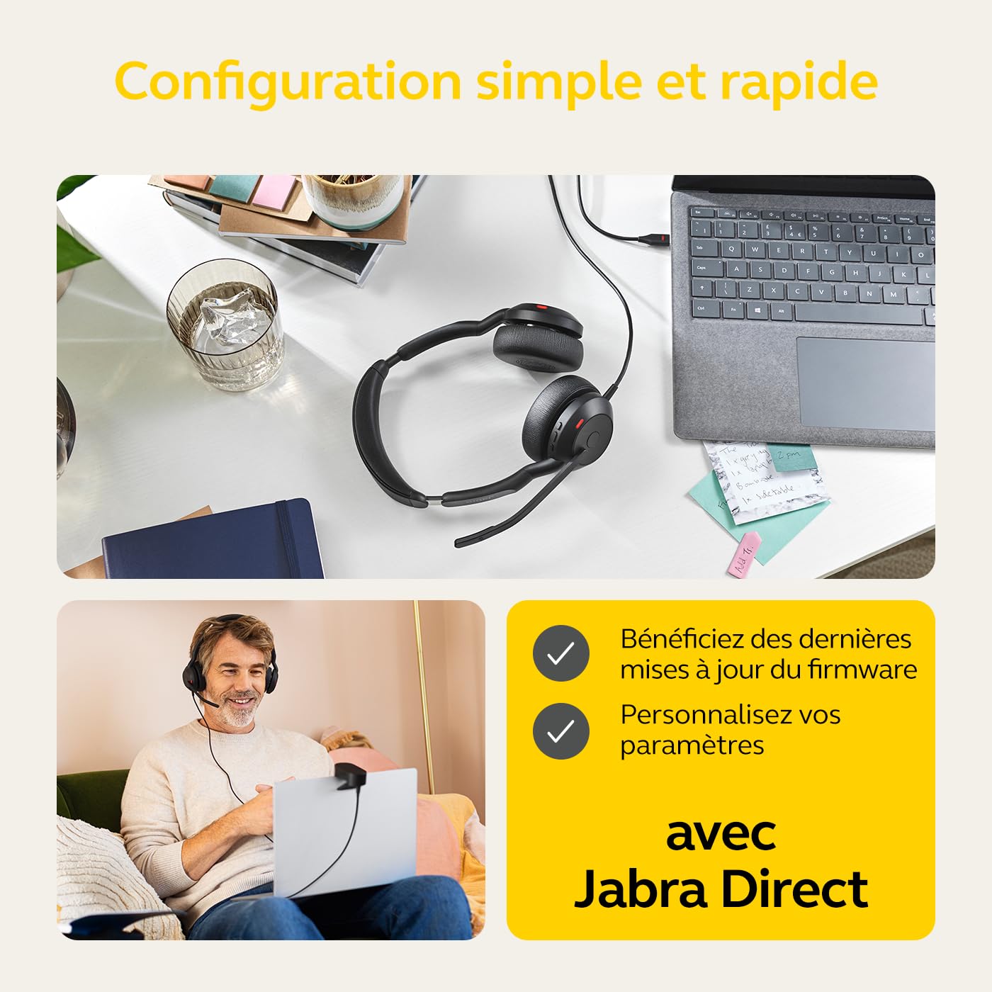 Jabra Evolve2 50 Micro-casque filaire stéréo - Technologie Jabra Air Comfort, microphones à réduction de bruit et ANC - Certifié MS Teams, fonctionne avec toutes les autres plateformes - Noir