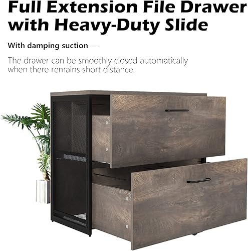 Miniatura 3 de TOPSKY Archivador lateral de madera con 2 cajones para tamaño cartaA4archivo legal, extensión completa, cierre suave, diapositiva oculta (gris