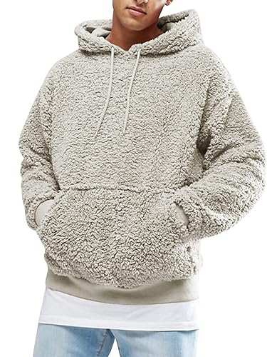 Runcati Mens Fuzzy Sherpa Pullover Hoodie Sweatshirts Long Sleeve Sport