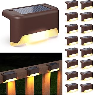 APONUO Solar Deck Lights 16 Pcs, Solar Step Lights Outdoor Waterproof Led Solar Fence Lamp for Steps,Fence,Deck,Railing and Stairs (Warm White)