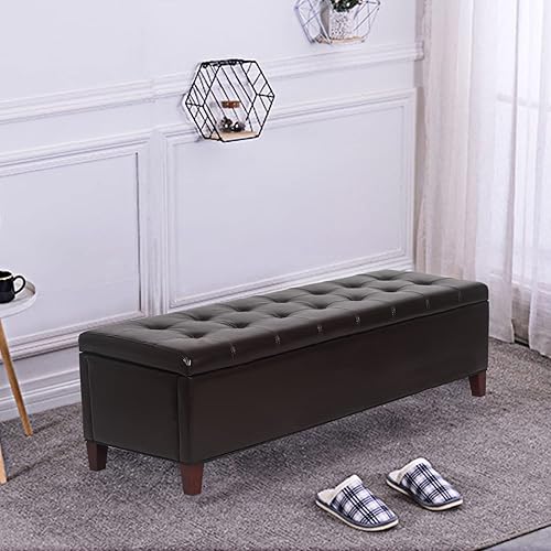 Miniatura 10 de Homebeez Banco otomano de almacenamiento de 51 pulgadas, reposapiés de piel sintética para sala de estar y dormitorio (naranja oscuro)