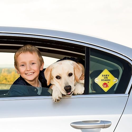 Miniatura 5 de cobee Señales de Advertencia para Coche "Bebé a Bordo", 2 Piezas de 12.7x12.7 cm Señal de Seguridad para Coche con Ventosas Dobles, Adhesivo para