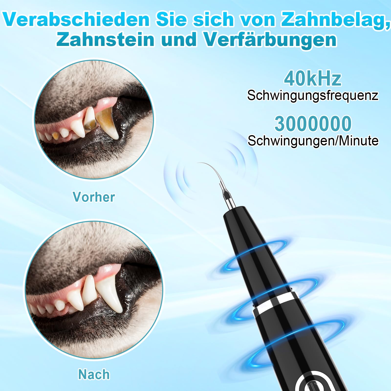 iPalamila Zahnsteinentferner Zahnreiniger Ultraschall für Hund und Katze, Zahnpflege Set, Zahnreinigung und Reinigungsset, mit LED-Licht, Hundezahnbürste zur Zahnpflege, Schwarz