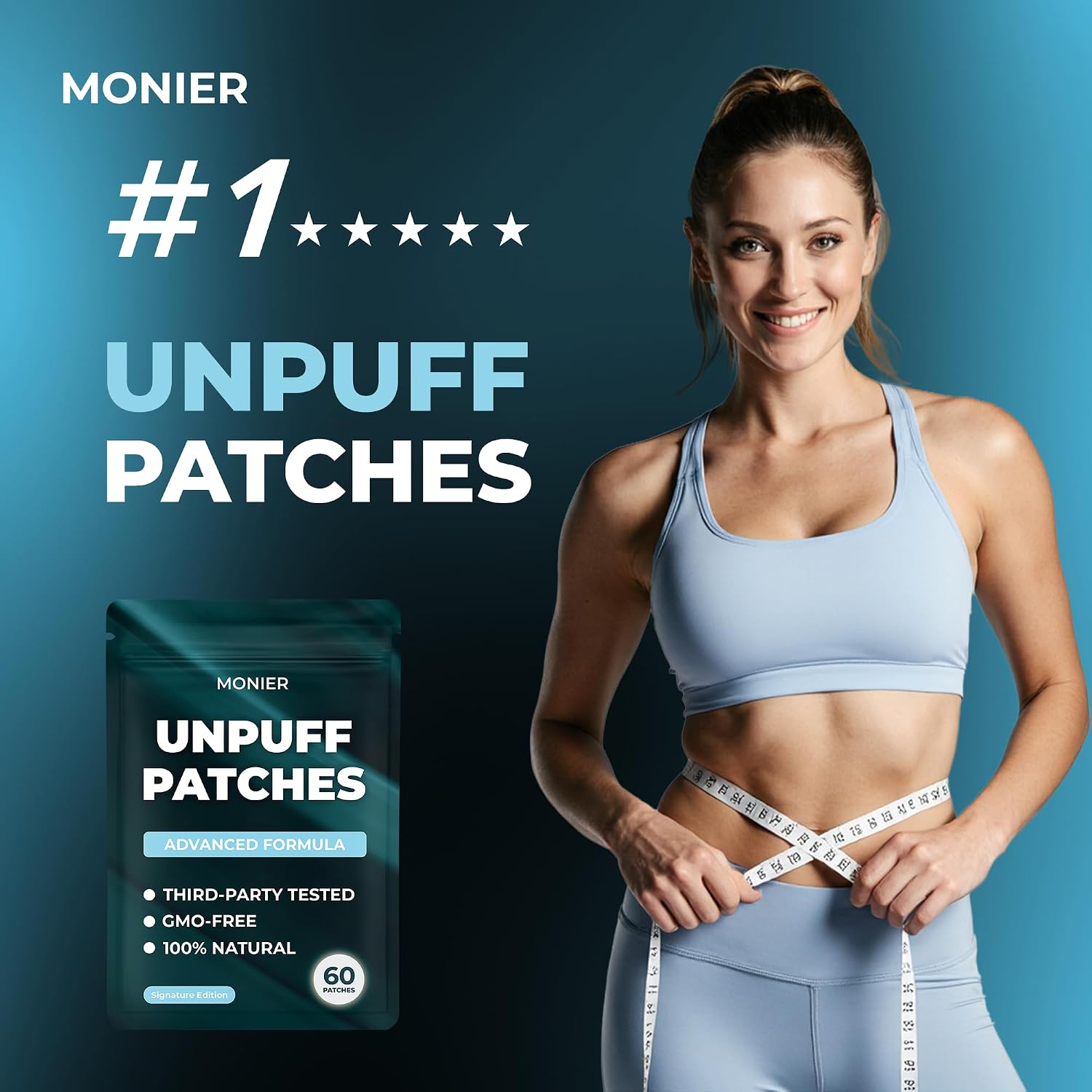 MONIER Unpuff Patches | with Dandelion & Ginger | Bloating, Water Retention & Digestion | 60 Days Supply
