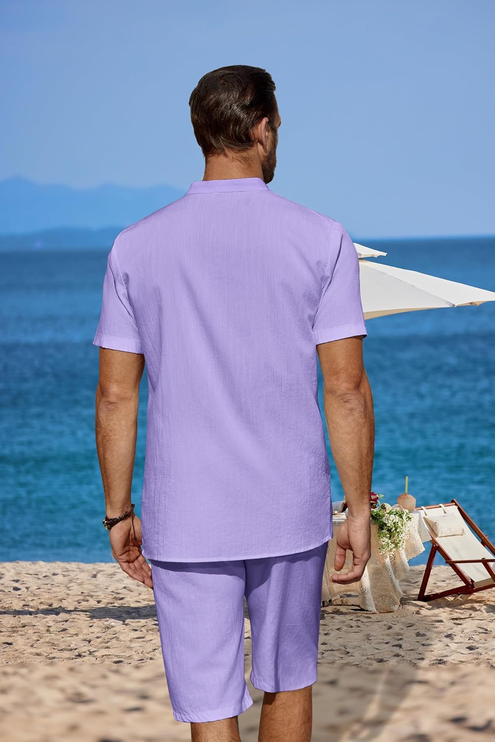 COOFANDY Men's 2 Pieces Linen Set Casual Henley Shirts Short Sleeve Beach Yoga Shorts Summer Pants Outfits - Image 3