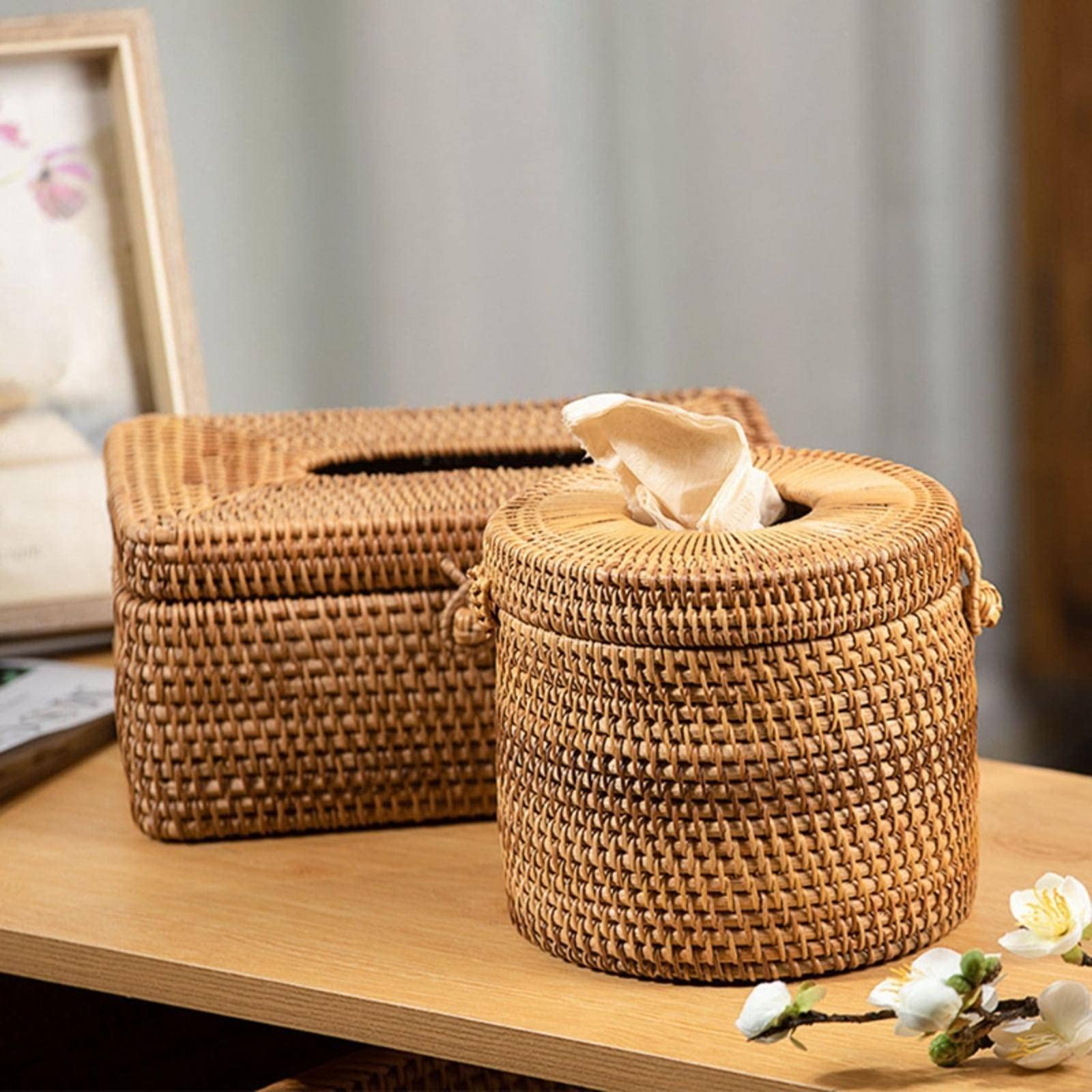 Boîte à Mouchoirs Marron Tissée Main En Corde De Papier - Décorative Et Pratique