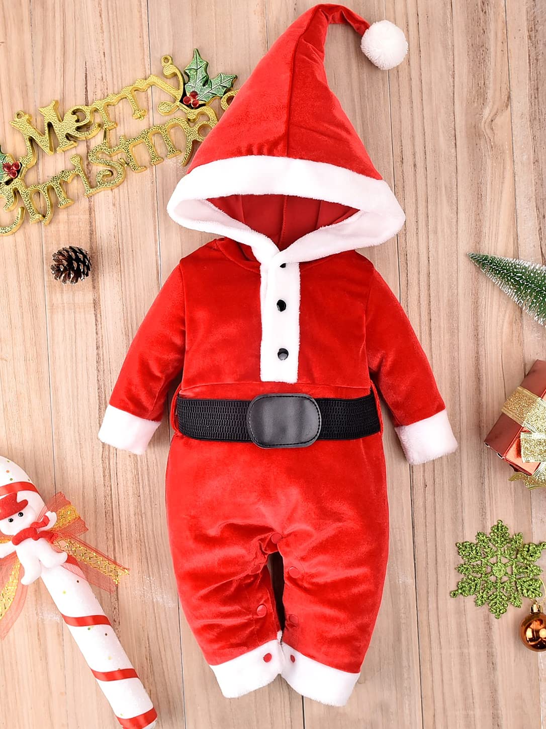Mameluco de terciopelo para bebé recién nacido y niña con cola larga Papá Noel - rojo - 0-3 meses