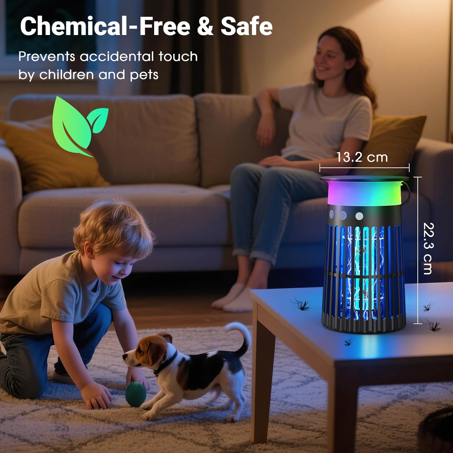 Solar Bug Zapper Outdoor Waterproof, 4 in 1 Solar Mosquito Zapper Outdoor, Cordless Solar Fly Zapper with RGB, Flame Light and LED Camping Lantern