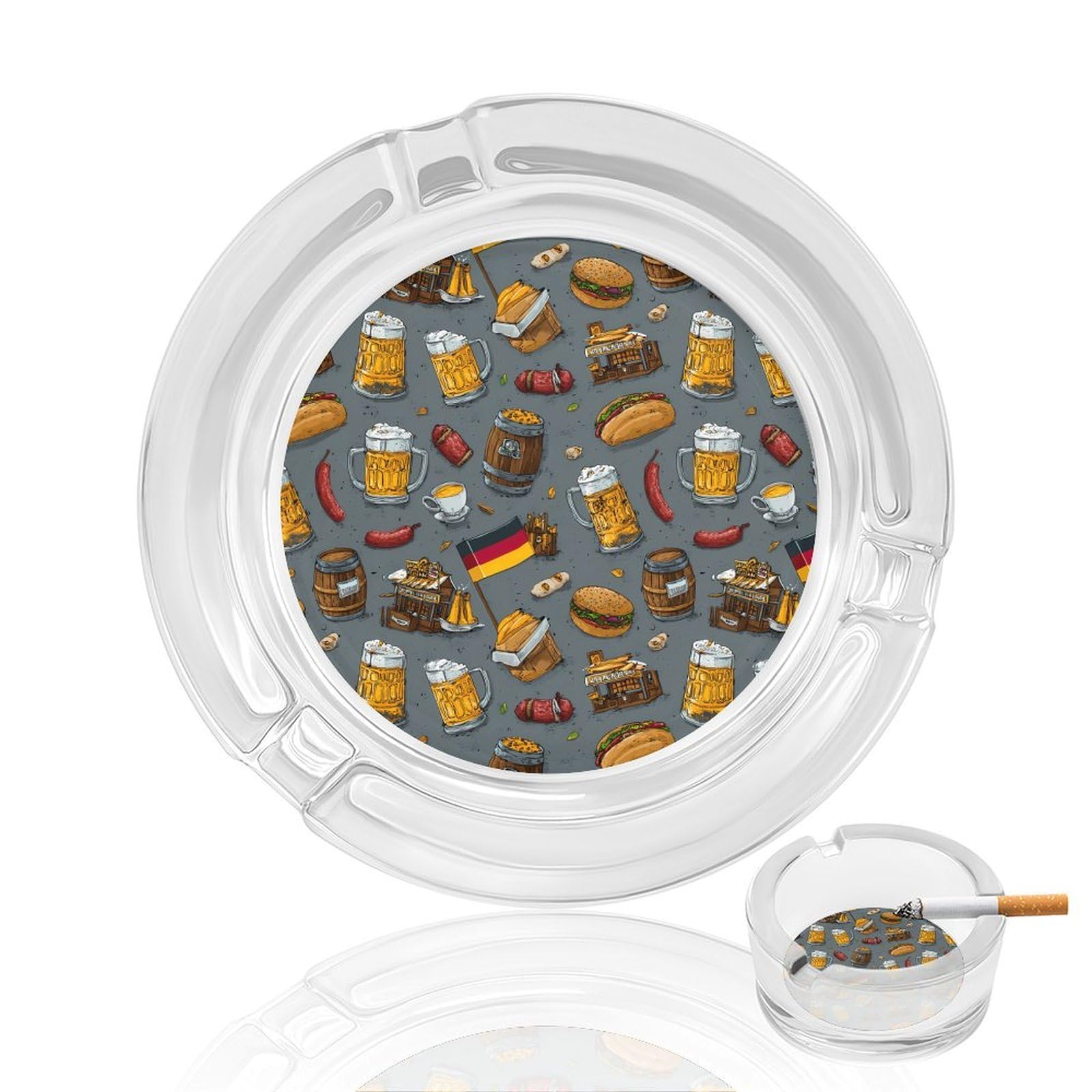 Germany Flag Beer German Food Ashtray Portable Round Glass Outdoor Ash Tray for Home Office Garden Pub