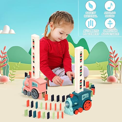 Miniatura 2 de Geohee Dominoes - Juego de juguetes automáticos de tren de dominó, 180 piezas, juego creativo de bloques de tren de dominó, juguete de construcción