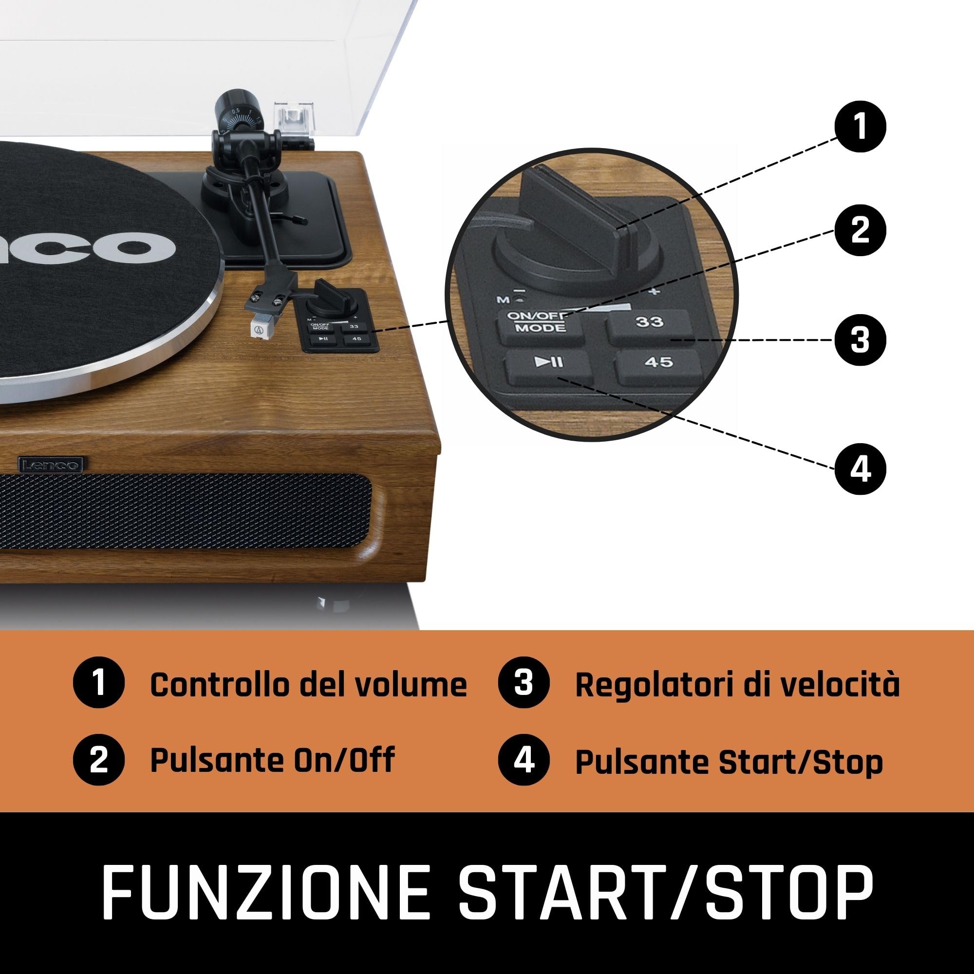 Lenco LS-410 Giradischi Bluetooth z głośnikiem 40W RMS, wzmacniaczem, RCA, AUX-in, drewniany brązowy