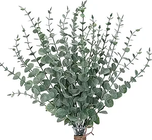 CEWOR 24pcs Eucalyptus Stems Artificial Eucalyptus Leaves Fake Greenery Branches Fake Flowers for Wedding Centerpiece Spring Easter Farmhouse Home Decoration