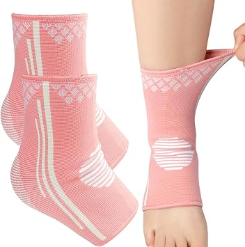 2pcs Pink Ankle Supports Sleeves, Breathable Arch Support Foot Covers, Soft Ankle Support Socks for Men Women Running Travel Work Pink, M