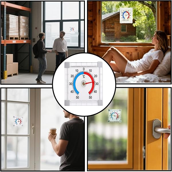 Pack de 2 termómetros para ventanas exteriores, termómetros exteriores, termómetros para exteriores, autoadhesivos, a 50 °C, para exteriores, analógicos, para pegar en el cristal - 5