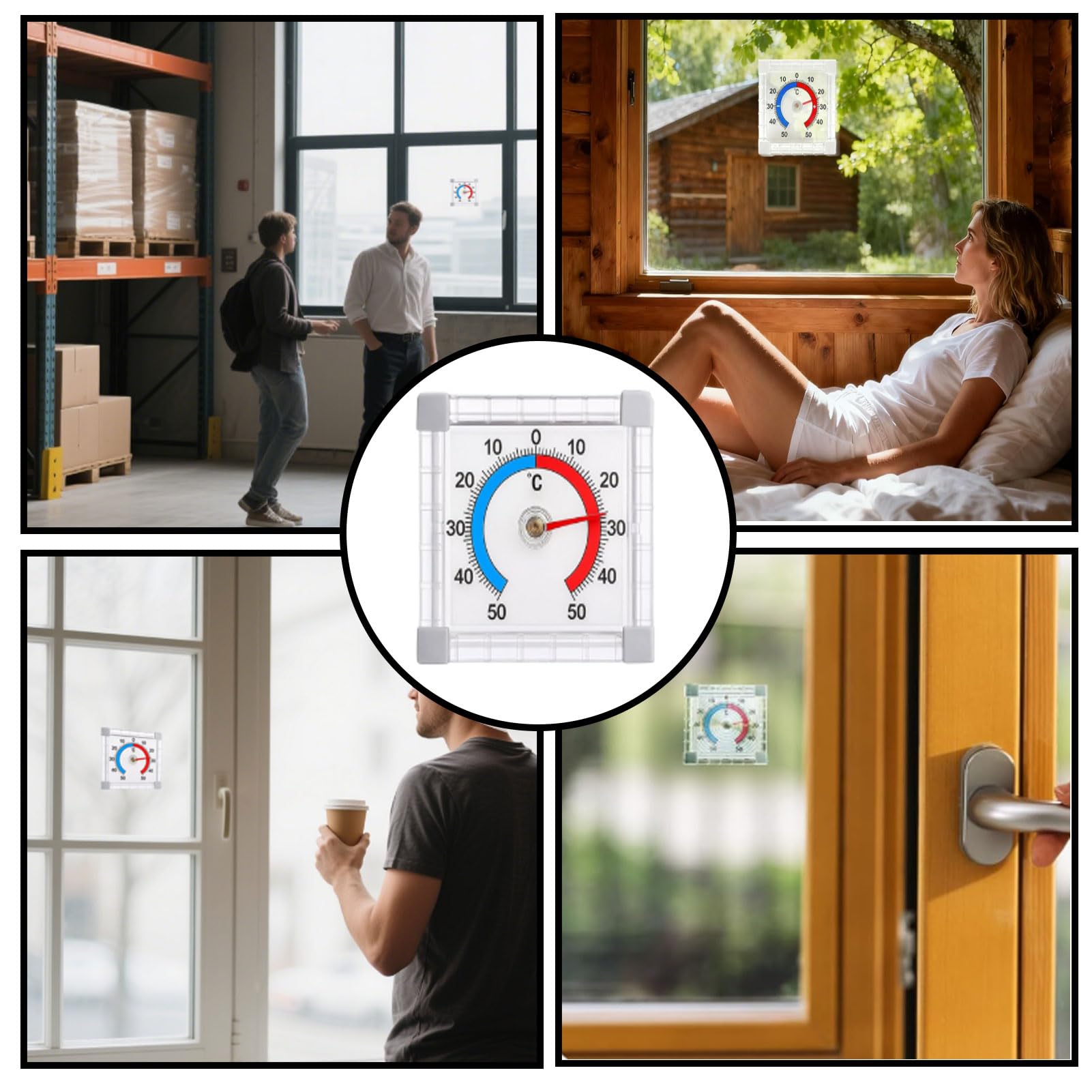 Pack de 2 termómetros para ventanas exteriores, termómetros exteriores, termómetros para exteriores, autoadhesivos, a 50 °C, para exteriores, analógicos, para pegar en el cristal — view 5