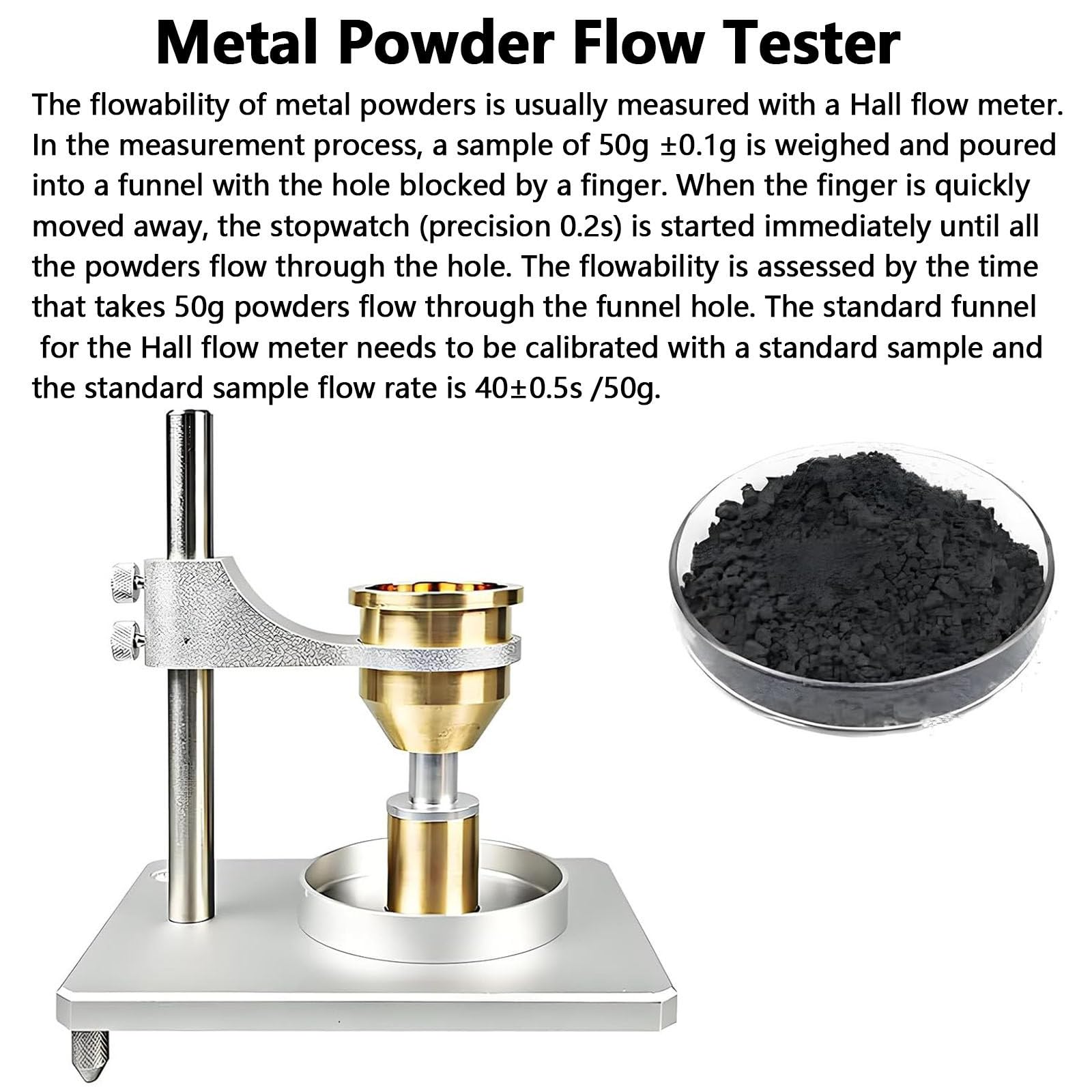 2 w 1 tester gęstości nasypowej i sypkości proszku, przepływomierz Halla Brass-2.5mm+5mm