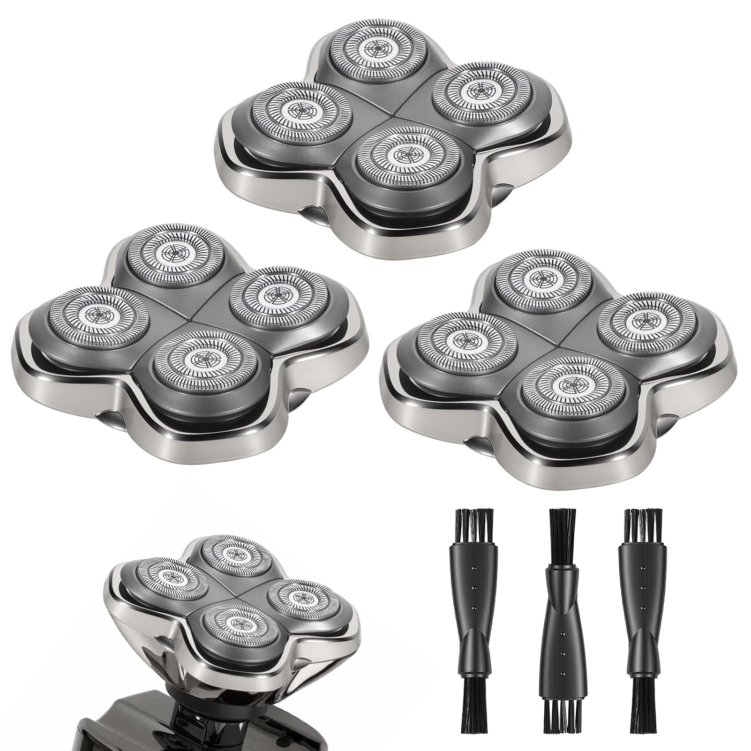 3 Pack Pro 4 Shaver Replacement Heads Compatible with Skulls Pitbulls Series Gold PRO, Silver PRO, Platinum PRO, Butterfly Kiss PRO Head Shavers, Floating 4 Heads for a Fast, Close and Smooth Shave