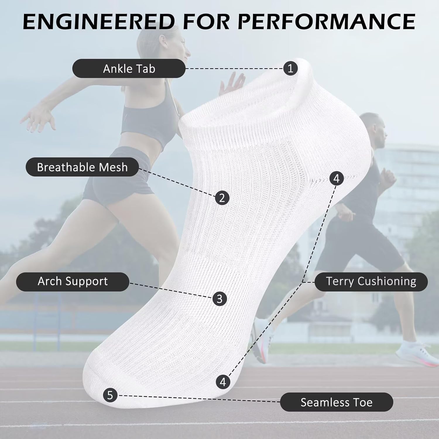 Ankle Athletic Socks for Men, Cushioned Cotton Low Cut Running Socks, Breathable Moisture Wicking Odor Free - Image 2