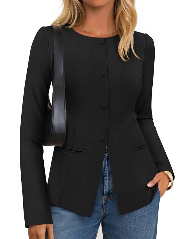 ZESICA Womens Business Casual Blazers Fall Long Sleeve Button Suit Jackets Office Work Outfits Fitted Blazer Clothes 2026
