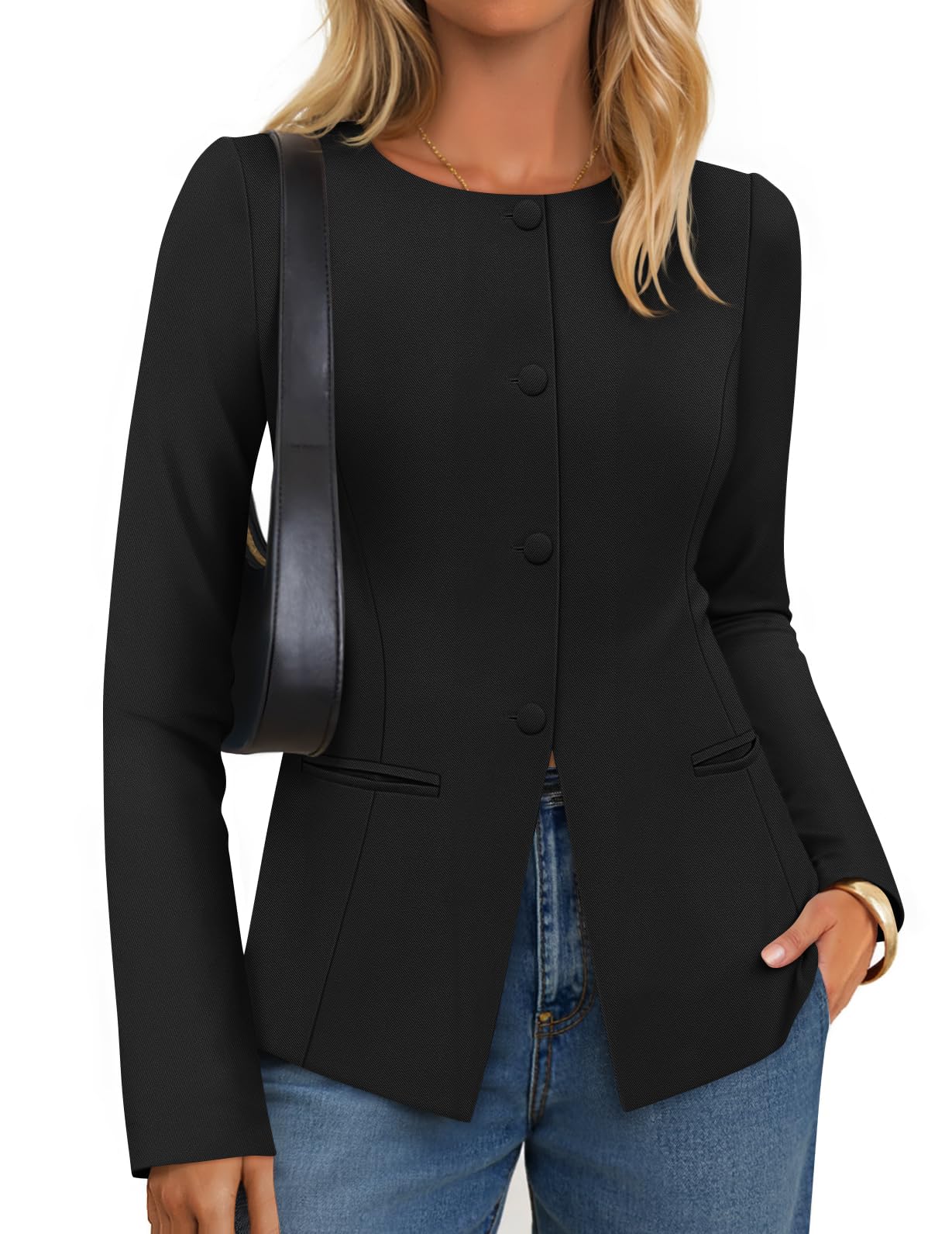 ZESICA Womens Business Casual Blazers Fall Long Sleeve Button Suit Jackets Office Work Outfits Fitted Blazer Clothes 2026