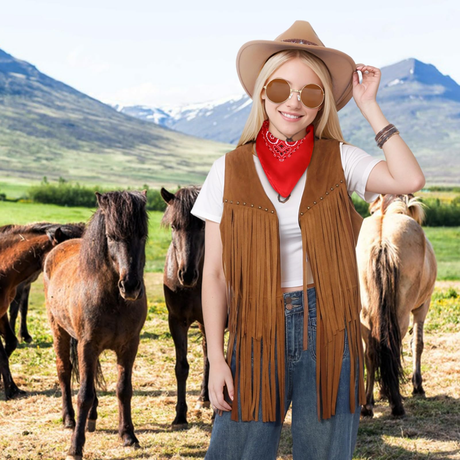 ladies cowgirl fancy dress Cowgirl Chaps Costume for Women | Cowgirl Costumes | Adult | Womens | XS | Brown/Red/White