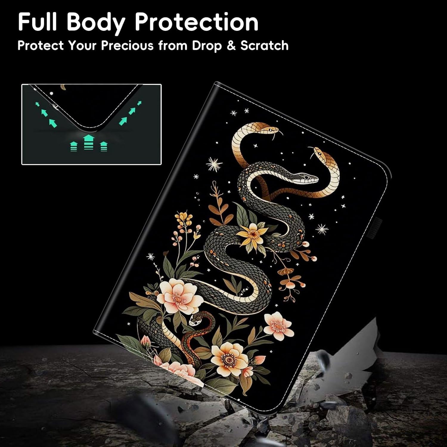 Case for iPad 10th Generation 10.9 inch 2022,for iPad (A16) 11th Generation 11 Inch 2025,Wallet PU Leather Folio Cover Multi-Angle Stand with Auto Wake/Sleep,Aesthetic Snake Floral