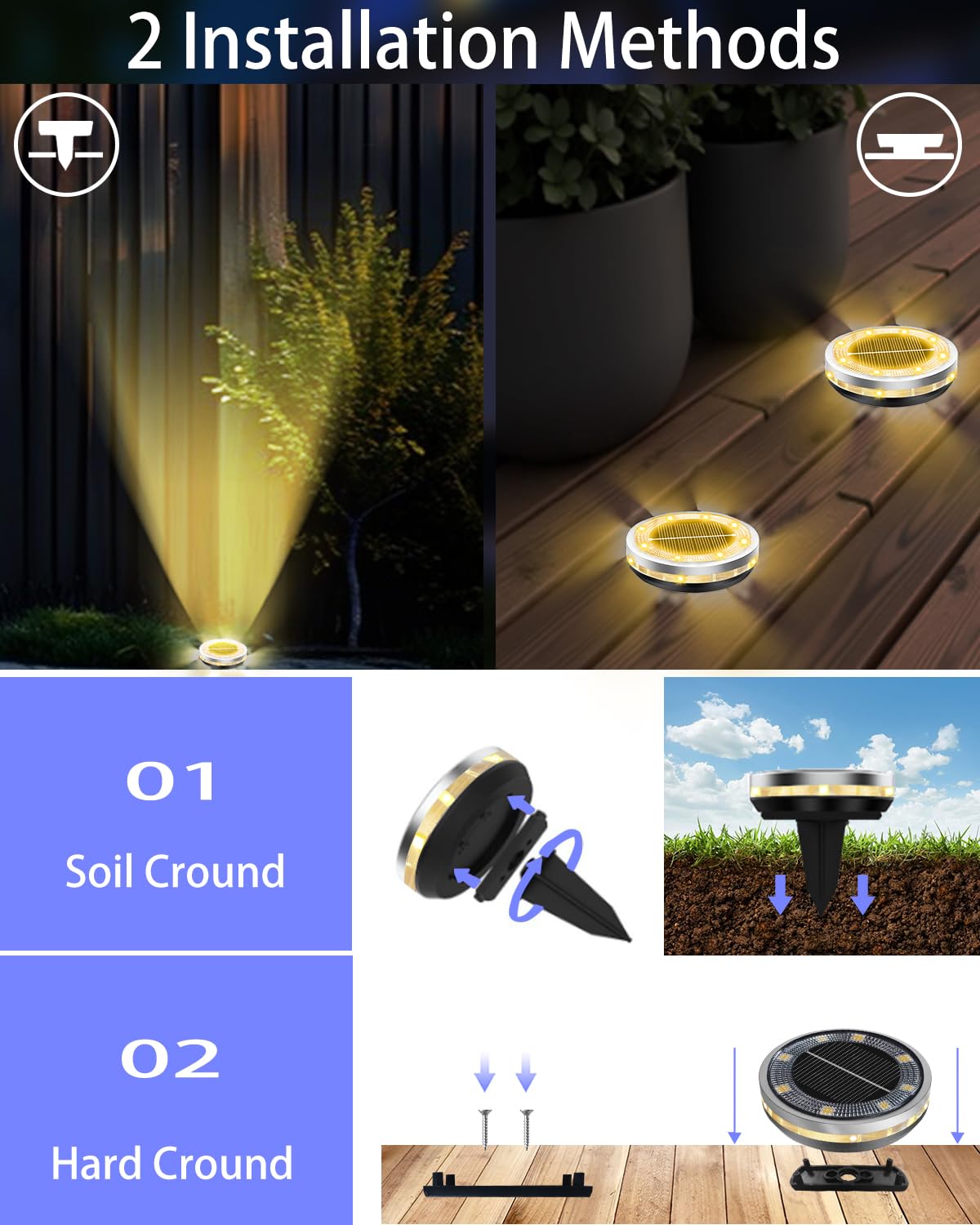 Bzavor 12 Stück IP65 Solar Bodenleuchten Aussen,Upgraded 8 Obere + 4 Seitliche LED-Lichtperlen Solarleuchten Garten,Bodenleuchte Solar Außen,Solarlampen für Außen, Solarleuchten für Außen Garten