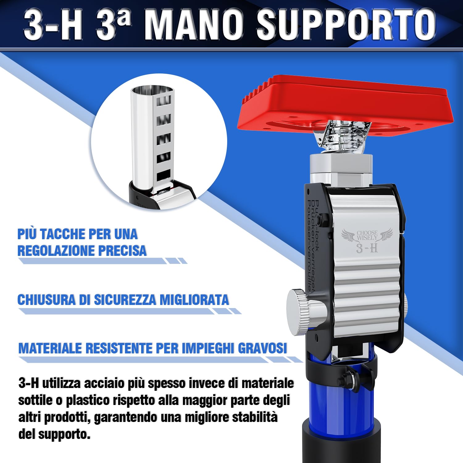 3-H Asta di supporto telescopica di terza mano, resistente, barre di carico, asta di supporto interamente in acciaio per armadietti, martinetti e cartongesso, capacità 74,8 kg e si estende da 110 a