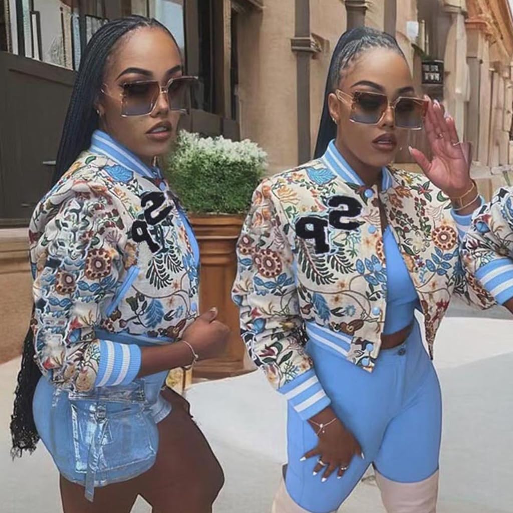 Varsity Jacket Women Cropped Jacquard Long Sleeve Button Down Cropped Floral Jackets for Women 2025 - Image 2