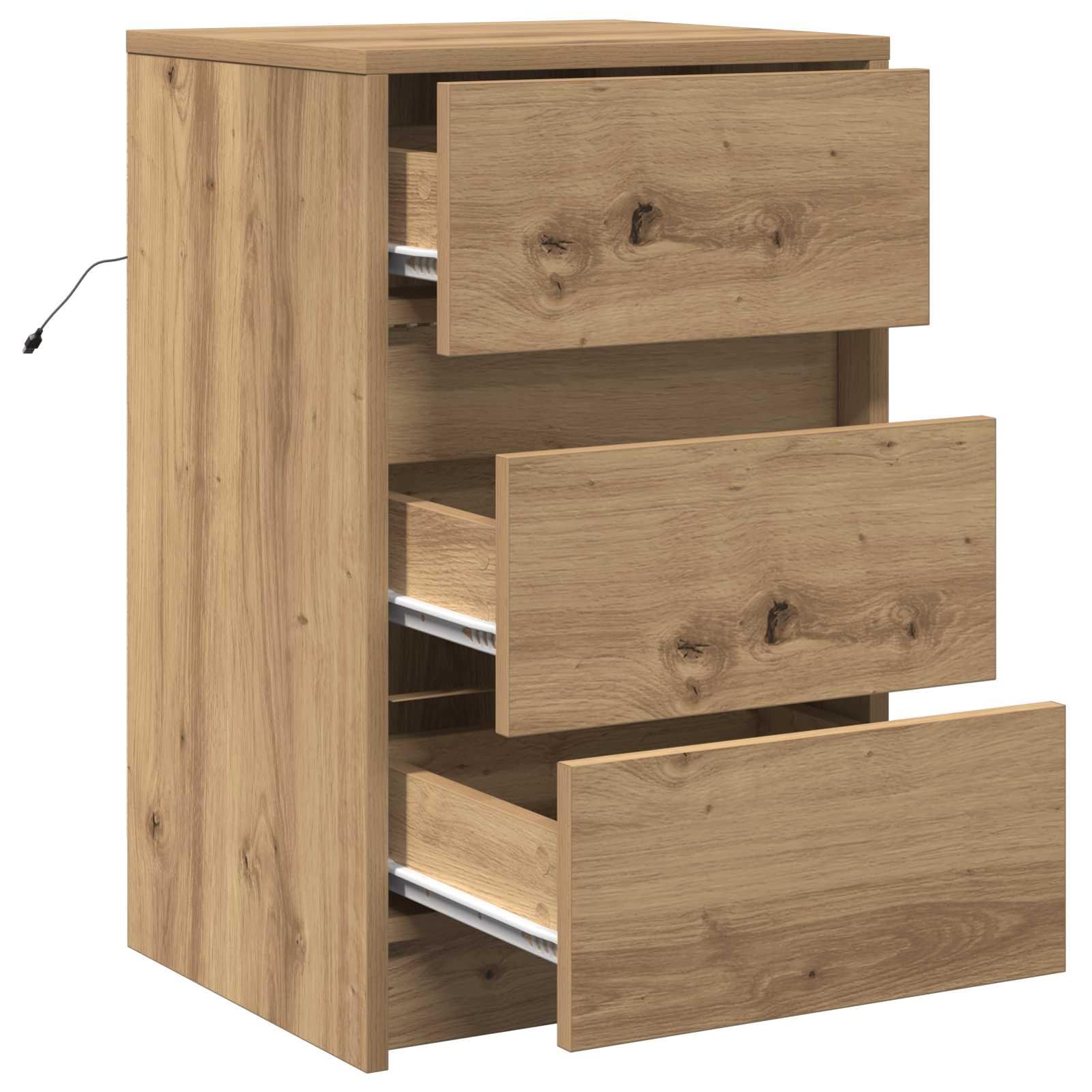 Nachttisch Artisan-Eiche 38x34x61 cm Holzwerkstoff mit 3 Schubladen | Robuste Holzwerkstoffkonstruktion, klare Linien, einfache Pflege mit feuchtem Tuch, kompakte Größe für kleine Schlafzimmer