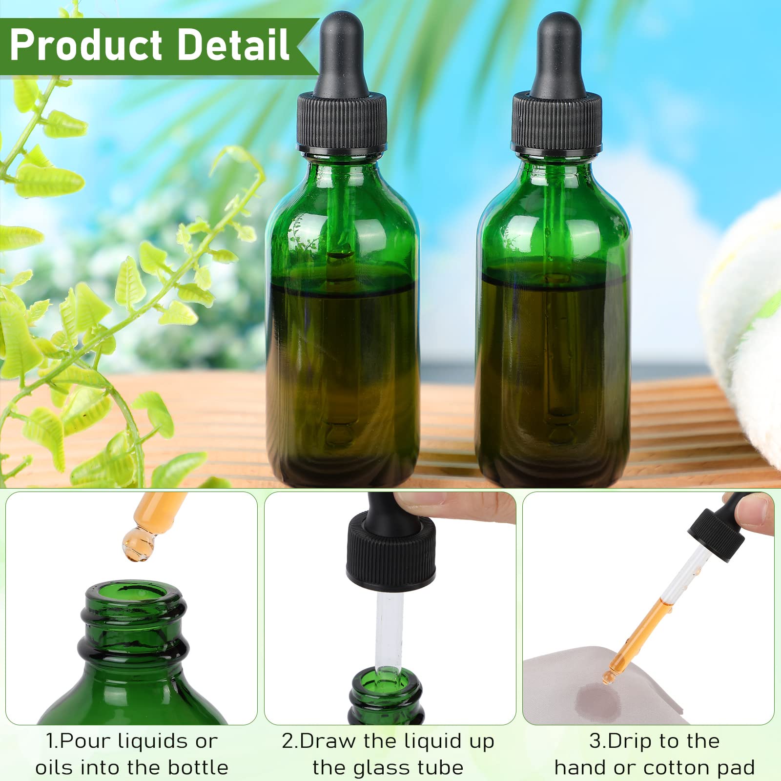 100 Stück Glas-Tropfflaschen Dosierflasche, 57 ml Tinktur-Ampullen mit Augentropfen für ätherische Öle, Flüssigkeiten, auslaufsichere Reiseflaschen (Grün)