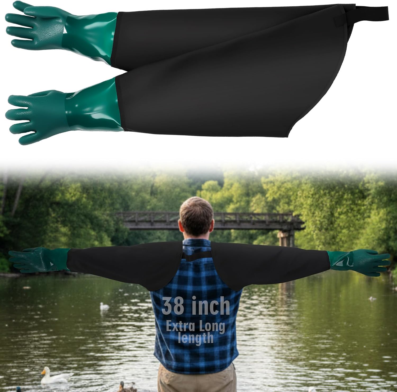 Reallnaive 38 Inch Shoulder Length Trapping Gloves | Decoy Gloves for Waterfowl Duck Hunting, Insulated Waterproof Cold Weather Gear, Gauntlet Decoy Trapping, Shoulder Protection