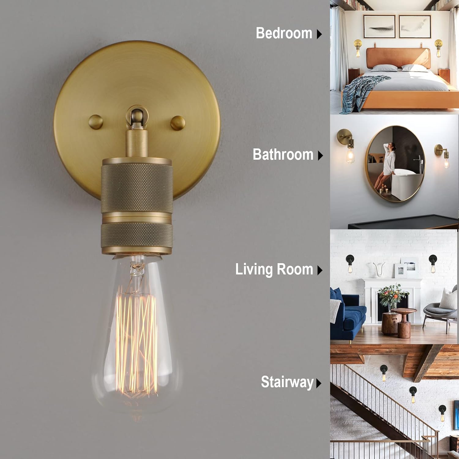 Phansthy 1-Light Sconce Light Antique Brass Finished Wall Sconces Set of Two for Bedroom Hallway Bathroom Living Room