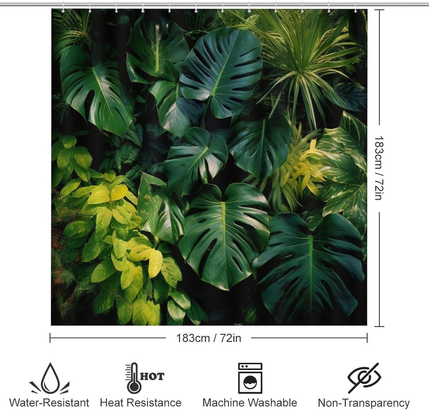 4 Pcs Tropical Green Leaf Shower Curtain Sets, Natural Plants Bathroom Set Shower Curtain Set with Rugs and Accessories, Bathroom Decor with Bath Mats Toilet Lid Cover