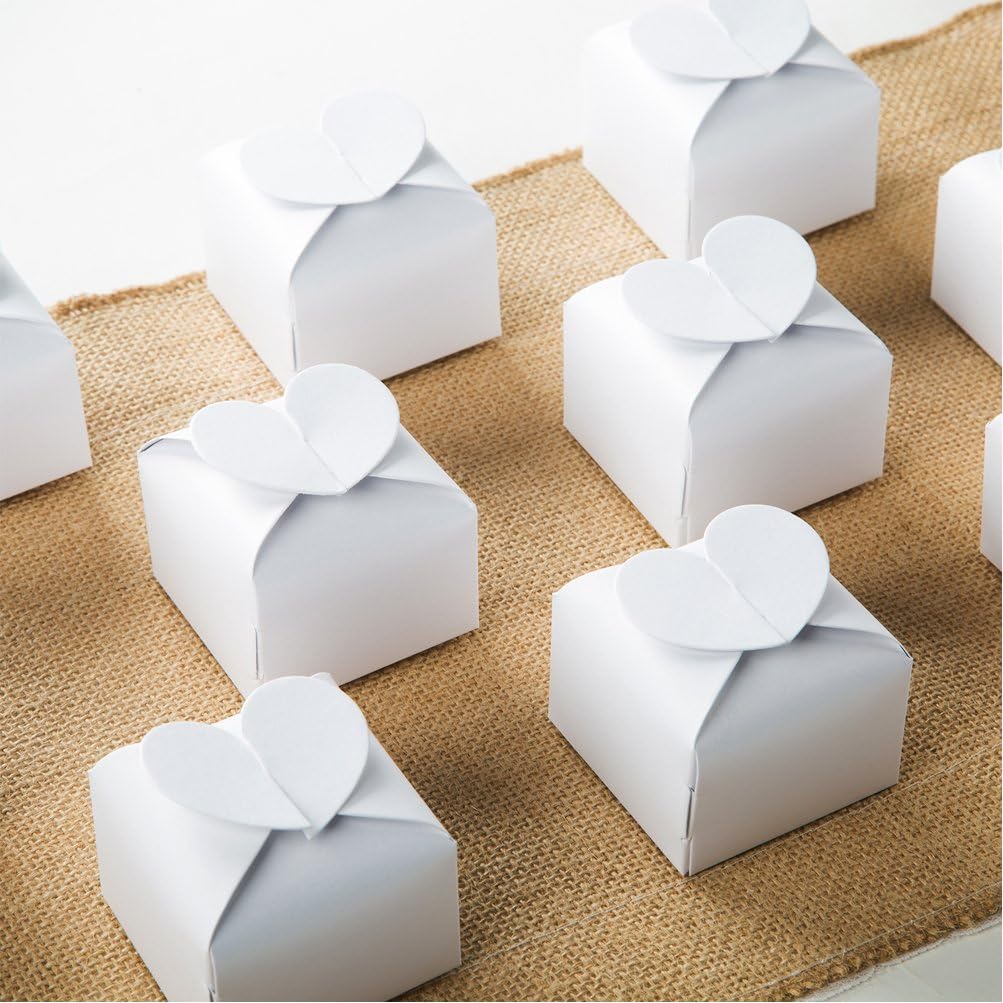 AWELL White Candy Box with Heart Bow, 2.5x2x2.5 inches, Pack of 50 image 2