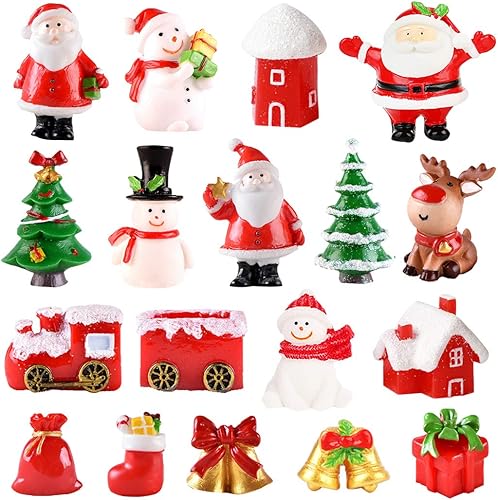 Miniatura 1 de 18 piezas de figuras en miniatura de Navidad, miniaturas de resina de Navidad, paisaje, árbol de Navidad, muñeco de nieve, figuras de Papá Noel para