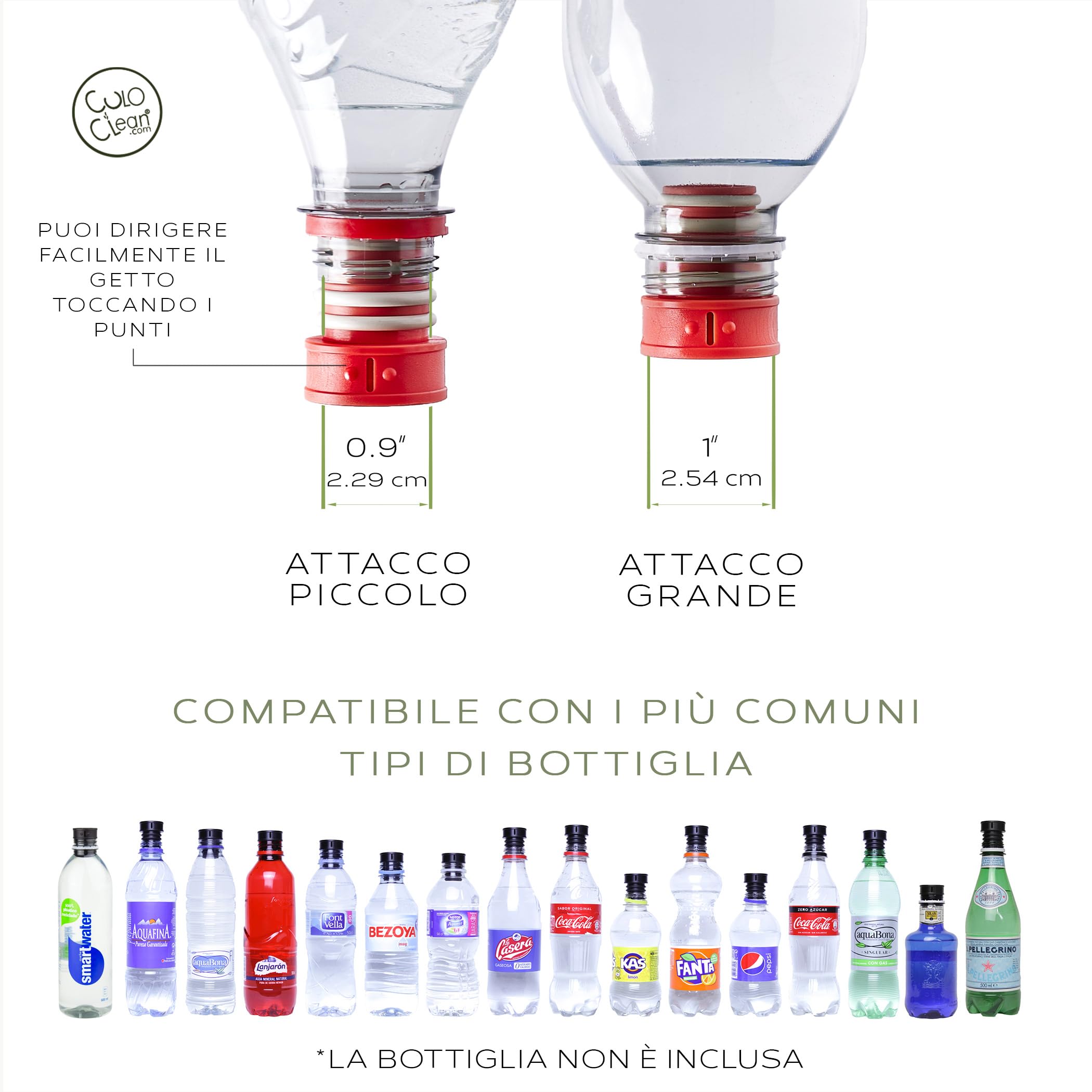 CuloClean Bidet Portatile da Viaggio. Bide Portatile Compatibile con Qualsiasi Bottiglia di Plastica. Ecofriendly, L'igiene intima, Camper, Universale (1pcs Corallo)
