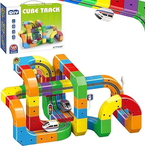 Cubo de riel magnético monorraíl mágico pistas tren tren klick riel eléctrico con carriles cúbicos y señales flexibles carreras 3D pistas de