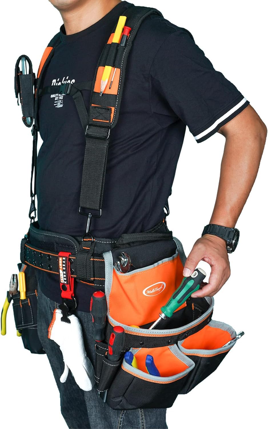 MELOTOUGH Pro Framer Combo System - Cintura per attrezzi con bretelle, custodia per attrezzi da costruzione, resistente e multifunzione per elettricisti, coperture, appaltatori