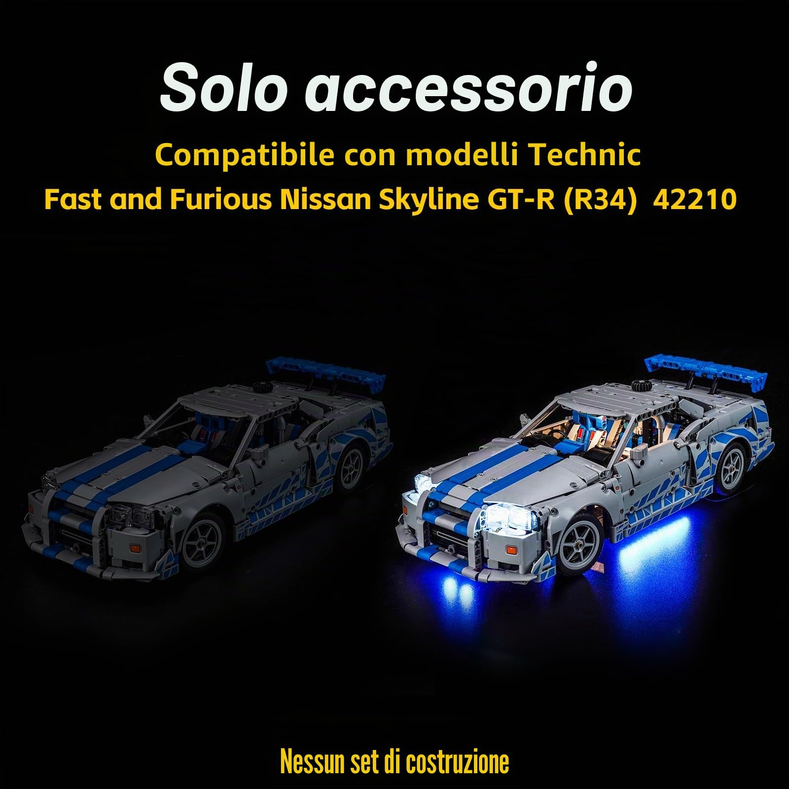 Kit di illuminazione telecomando compatibile con Lego 42210 2 Fast 2 Furious Nissan Skyline GT-R (R34) Car (non modello), kit di illuminazione LED compatibile con Lego 2 Fast 2 Furious Nissan Skyline