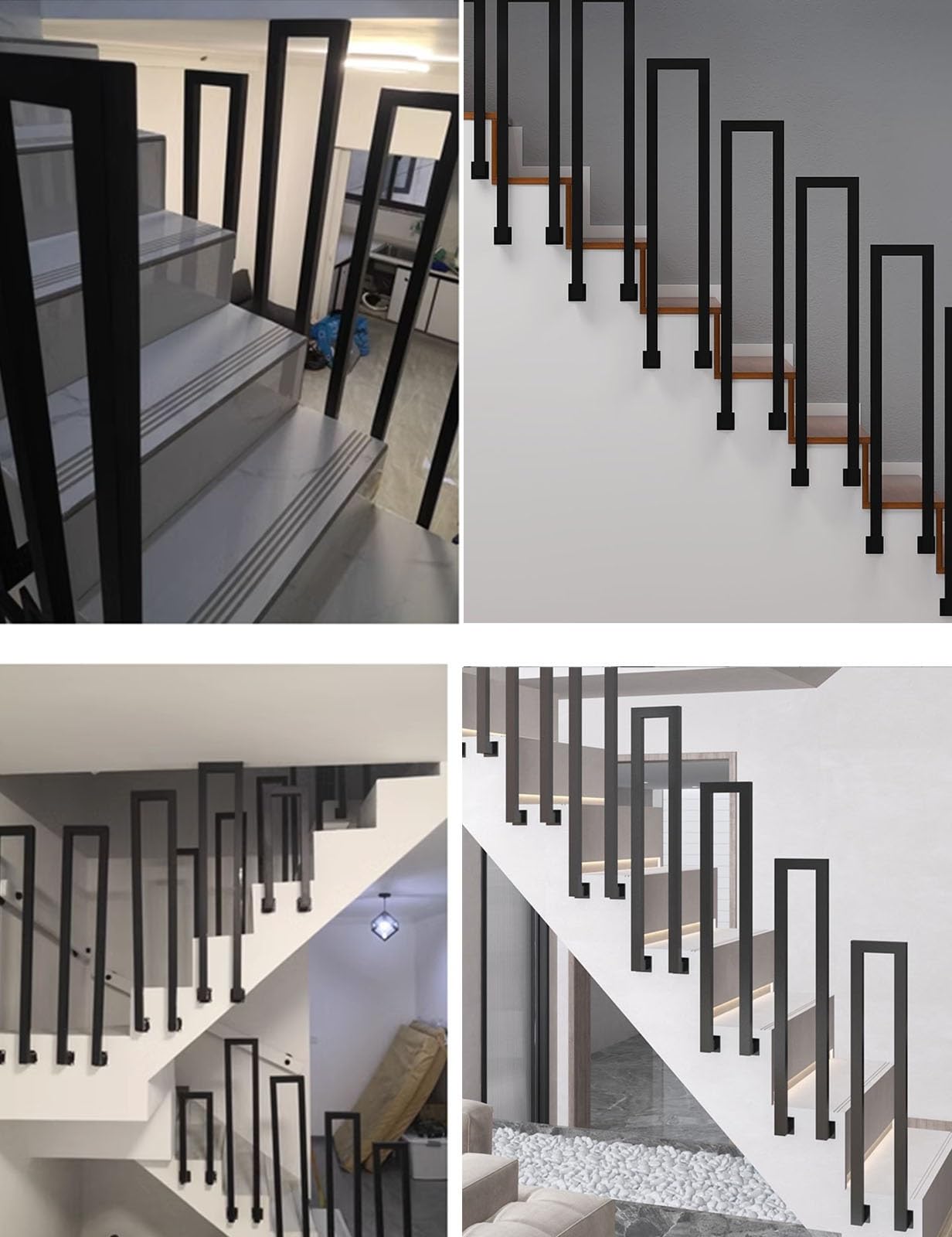 Cartel de hierro forjado negro en forma de U/M para exteriores, resistente, para escaleras, cubiertas, balcones y terrazas, ideal para uso en interiores y exteriores, juego de 4 piezas