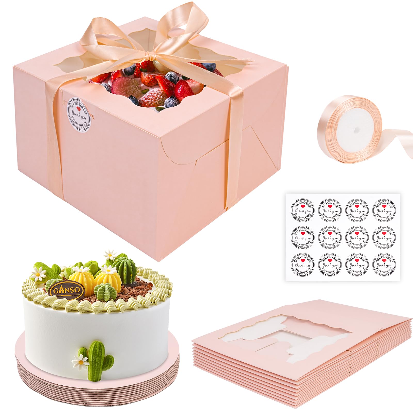 Lot De 3 Boîtes à Gâteau En Carton Avec Fenêtre - 25,5x25,5x20,5 Cm - Plateau Et Chapeau Inclus - Pour Transport Et Présentation - 9