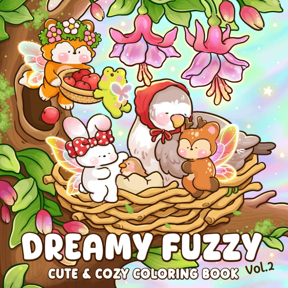 Dreamy Fuzzy: Vol.2 Coloring Book for Adults and Teens Featuring Cute Animal Friends in Cozy Fantasy Scenes for Relaxation